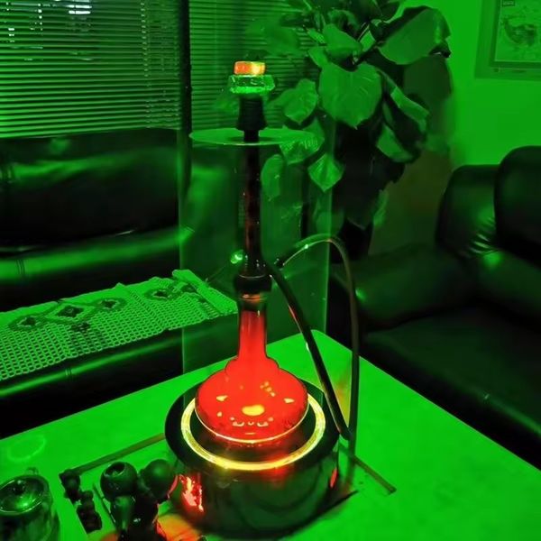 Narguilé iluminado com base de led, feixe de luz laser, decoração de barra de base de shisha, pedestal de laser verde, suporte glorificador de narguilé