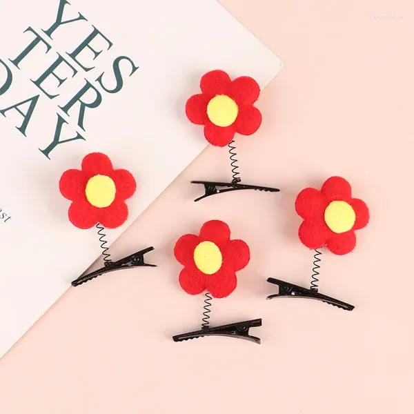 Acessórios de cabelo 2 pcs engraçado vermelho pequenas flores clipes 3d floral hairpin para meninas crianças bonito festa headwear