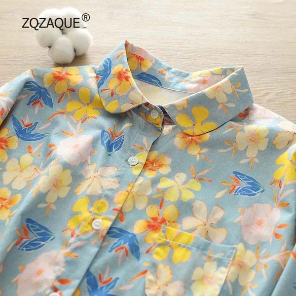 Blusas femininas impressão camisa de manga longa para mulher 2024 primavera outono padrão flor solta all-match topos feminino boa qualidade s053