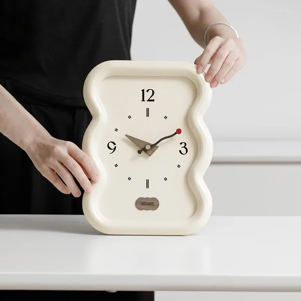 Tischuhren Ins Creme Uhr Welle Desktop Dekorative Stille Nordic Nachttisch Oranment Für Schlafzimmer Büro Wohnkultur