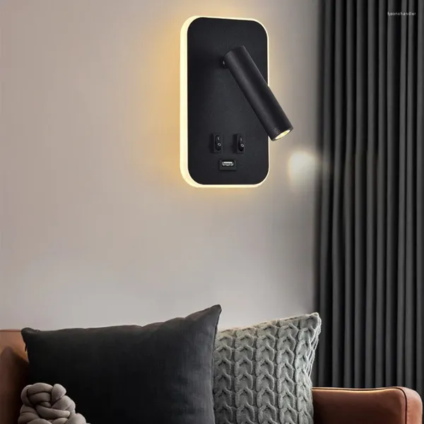 Lâmpadas de parede Nordic Minimalista Lâmpada El Interior LED Luz de Leitura Corredor Quarto USB Carregamento Decorar 220V