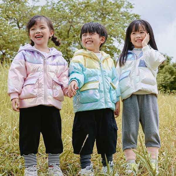 Piumino invernale Piumino bianco per ragazze 2-8 anni Capispalla per bambini di bellezza con orecchie Smart Colorblock Lettera con cappuccio Shine Ragazzi