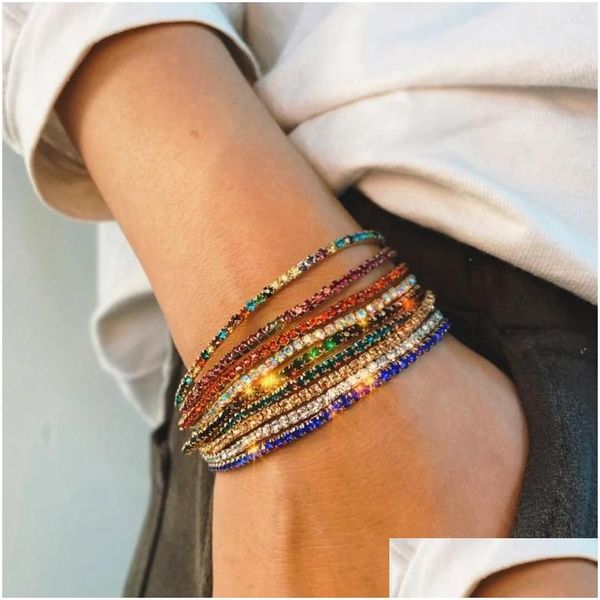 Braccialetti con ciondoli Colorf Strass Stretch Mticolor Boho Bracciale elastico in cristallo per le donne Bling Girl Regalo di festa Gioielli di moda Dr Dhjgc