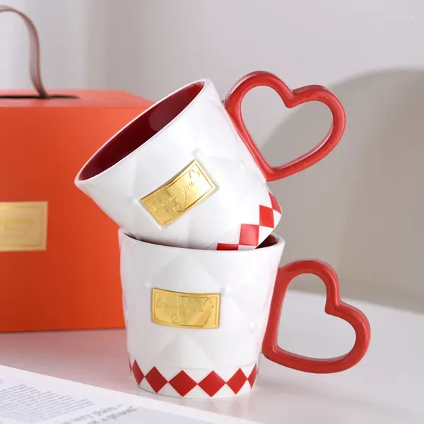 Кружки 450 мл, керамическая кружка с красной ручкой в виде сердца, офисная кофейная чашка для пары, индивидуальная подарочная коробка, отправить друзьям, Рождественская вечеринка