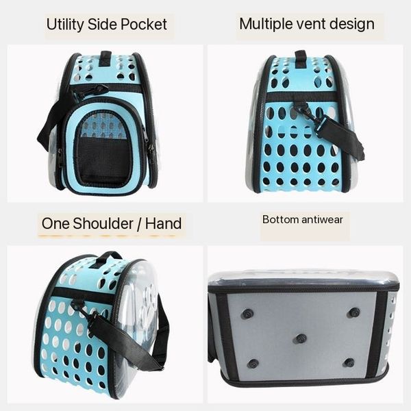 Bolsa crossbody para animais de estimação, respirável, portátil, canil, gato, cachorro, mochila dobrável, transparente, grande capacidade