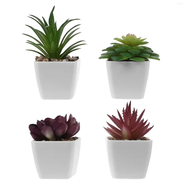 Flores decorativas 4 PCs Plantas pequenas suculentas artificiais Tiny Bonsai Decor Pots