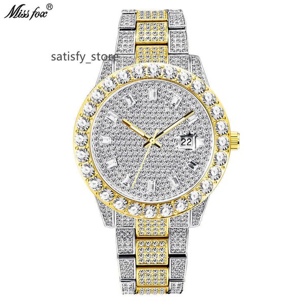 MISSFOX Orologio da uomo Orologio ghiacciato di lusso Orologio da uomo con diamanti Orologi da uomo relojes hombre Orologio da polso al quarzo Hip hop reloj para hombre