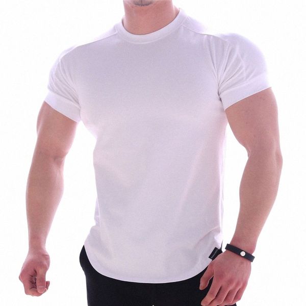 Homens Verão Camisetas Alta Elastic Slim Fit Camiseta Homens Quick-Secagem Curva Hem Mens T-Shirts Cor Sólida 3XL D4rm #