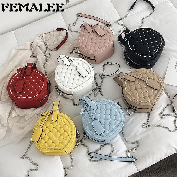 Sacos de ombro marca pequena rebite redonda bolsas femininas alta qualidade couro do plutônio lingge saco bonito menina mensageiro feminino sac bolsa