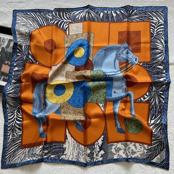 Lenços laranja 90 lenço de seda envolve dupla face quadrada foulard echarpe