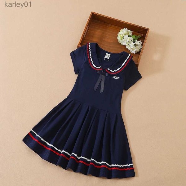 Mädchenkleider Mädchenkleid Schuluniform Kleider mit Umlegekragen 5–12 Jahre Preppy-Kleidung für Kinder Kinder Sommerkleidung mit kurzen Ärmeln yq240327