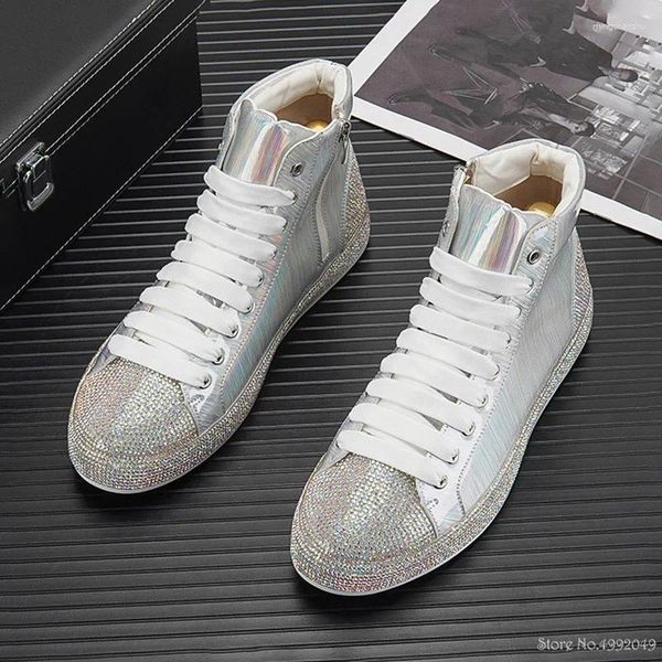 Scarpe casual Designer High Tops per uomo Glitter Charm Strass Causali Flats Mocassini Mocassini Scarpe da ginnastica da passeggio maschili Zapatos Hombre