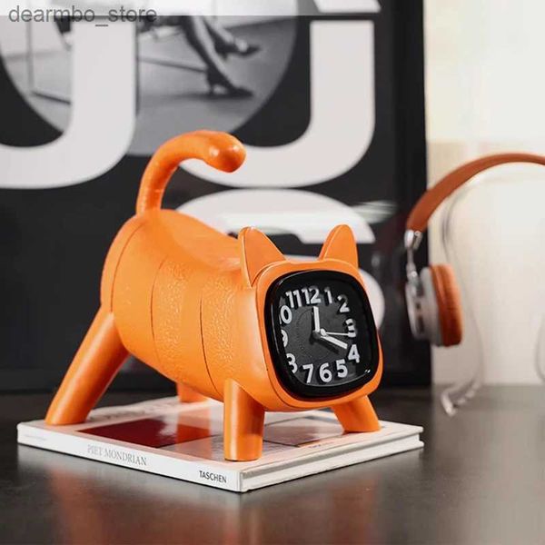 Orologi da tavolo da scrivania Sveglia gatto arancione di grandi dimensioni - Orologi da tavolo elefante coccodrillo Orologi da regalo in resina per bambini a batteria24327