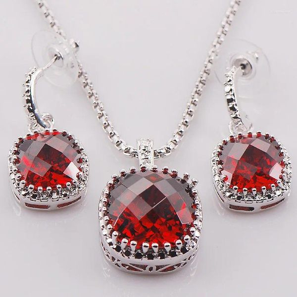 Комплект серег-ожерелья с гранатом, женские серьги-подвески из стерлингового серебра 925 пробы с кристаллами437