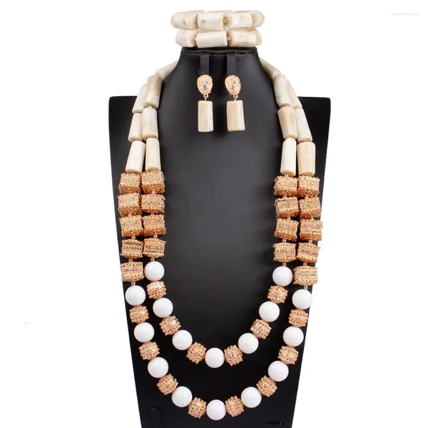 Colar brincos conjunto branco original coral contas jóias 30 polegadas camadas duplas longo frisado declaração abg186