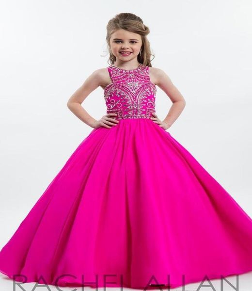 Fuchsia glitzernde Prinzessin-Mädchen-Festzug-Kleider für Teenager, mit Perlen besetzt, mit Strasssteinen, bodenlang, Blumen-Kind-Abschlussball-Kleider für formelle Kleidung2334180