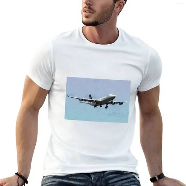 Polos masculinos Lufthansa A340-300 Landing Digital Painting T-Shirt de secagem rápida vintage masculino