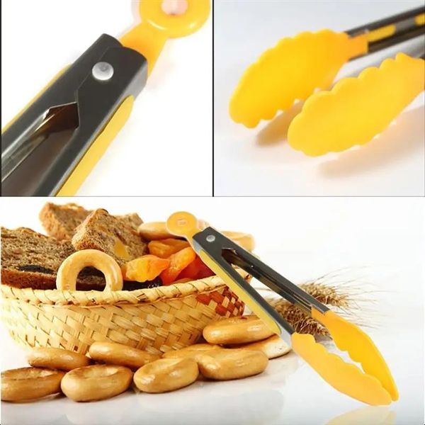 Nuova pinza da cucina in silicone in acciaio inossidabile 2024 per cucina insalata di insalata per insalata di cucina che serve pinze cucine utensili da cucina clip per alimenti ad alta qualità per clip cucina in silicone