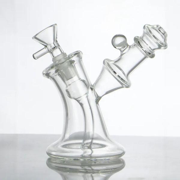 Mini Bongo de vidro de vidro Clear Hookah Baker Dab Rig Recycler Bongs Bubbler embolador de água Percolator Tubos de óleo de vidro grossos tabaco com tigela de 14 mm