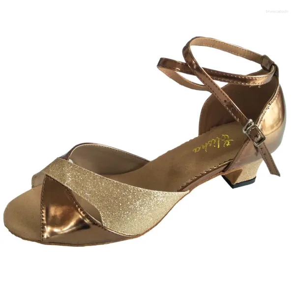 Sapatos de dança elisa sapato salto personalizado feminino cor bronze latina salsa dedo do pé aberto festa à noite sandálias sociais dança