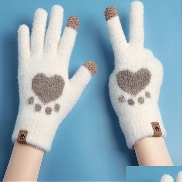 Mittens Mulheres Dos Desenhos Animados Gato Garra Luvas Meninas Engrossadas P Adorável Estilo Dedos Inverno Quente Telefone Touchsn Malha Drop Delivery Fashion A Dhua9