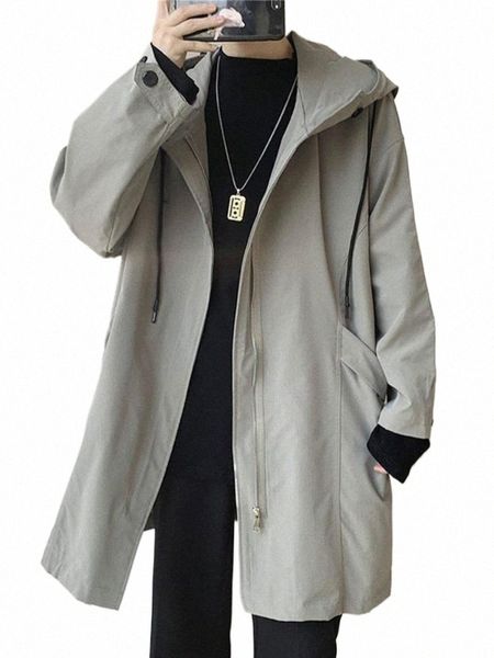 Windjacke Männer Mid-Länge Frühling Herbst Trenchcoat Mit Kapuze Jacke Koreanische Trend Hübscher Preppy Cape Mantel Punk Streetwear N4X2 #