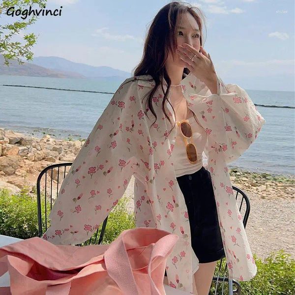 Camicette da donna Camicie dolci Donna Maniche lunghe larghe Stampate floreali Tasche in stile coreano Vintage Primavera Tempo libero Chic Vacanza casual