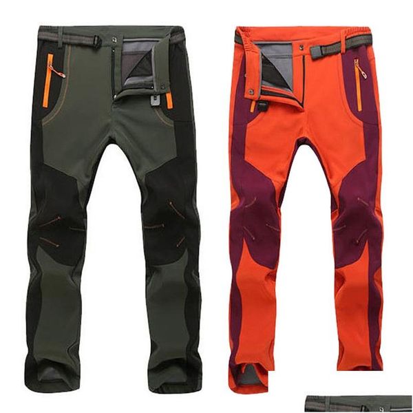 Pantaloni da uomo invernali elasticizzati casual da donna in pile cargo pantaloni soft shell impermeabili da lavoro pantaloni sportivi caldi spessi 5Xl consegna goccia Dh7Ah