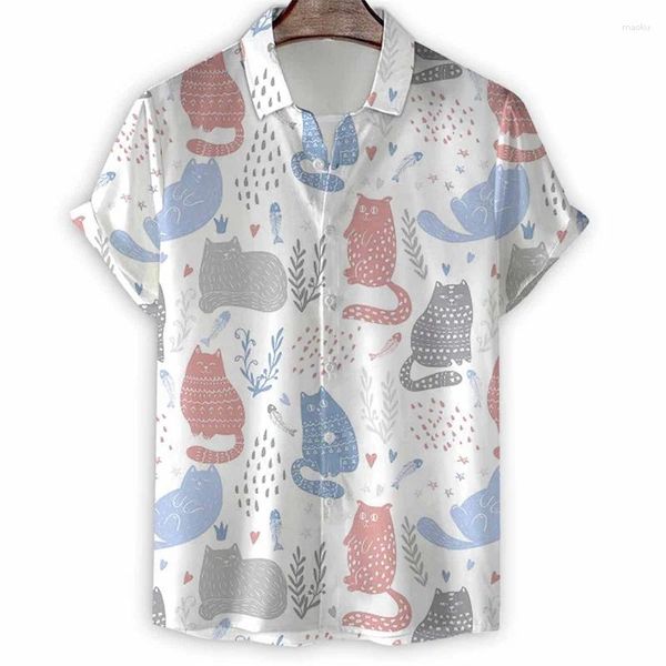 Camisas casuais masculinas dos desenhos animados 3d impressão pássaros camisa havaiana homens verão pintura animal manga curta camisetas botão solto tops blusa de lapela de rua
