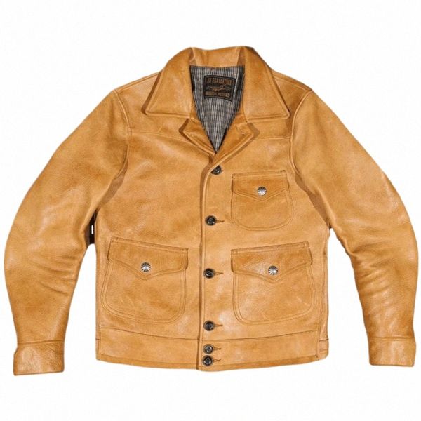 American Cowboys Terno Dr Jaqueta Bengala Importado Couro Genuíno Blazer Casaco Amarelo Casaco Único Breasted Topcoats M60Q #