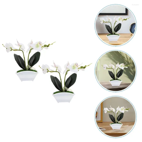 Dekorative Blumen, 2 Stück, gefälschte Blumensimulation, Phalaenopsis, künstliche Topfpflanze, Pflanzen, Ornament, Faux in Weiß, emuliert