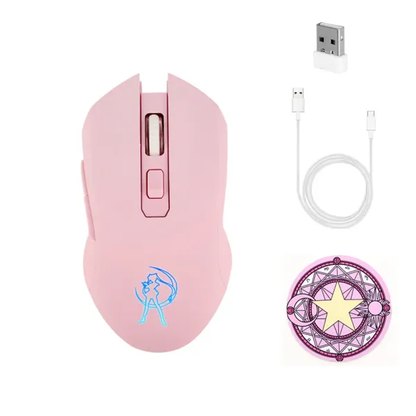 Mouse Sailor Moon Mouse wireless 2400 DPI ricaricabile 7 colori retroilluminato Gaming Mause Mouse ergonomico silenzioso opaco per laptop Gamer Girl