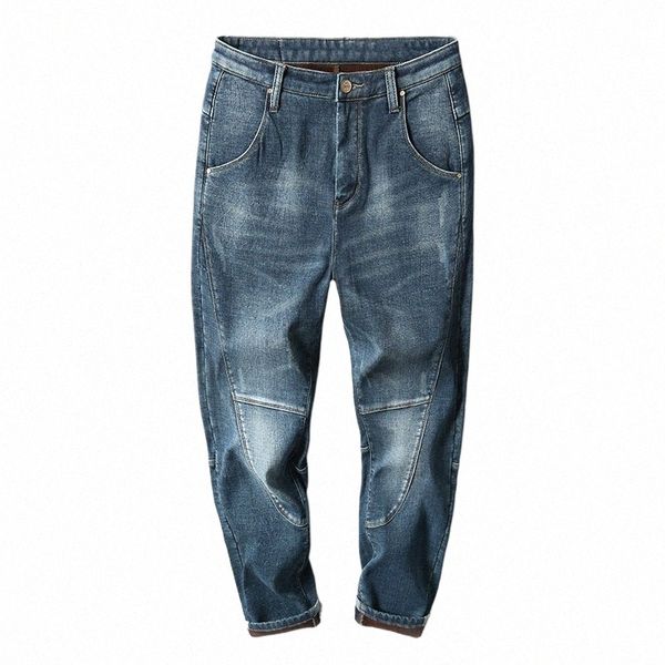 Winter Warme Jeans Männer Fleece Gefüttert Jeans Harem Hosen Verdicken Elastische Lose Fit Blaue Hosen Männliche Marke Plus Veet Große größe 40 42 q3Uo #