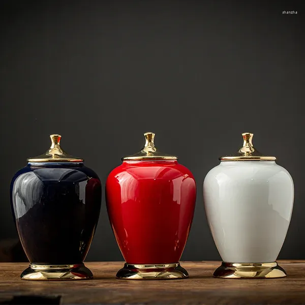 Garrafas de armazenamento estilo japonês banhado a ouro esmalte jar tanque selado doces grão café cerâmica porca artesanato decoração de casa