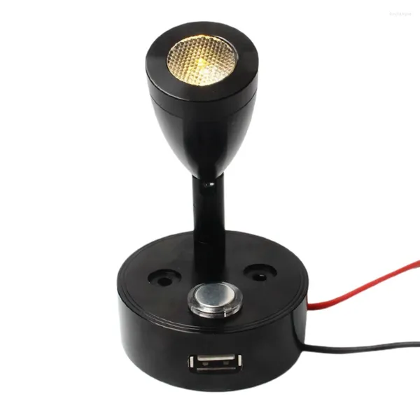 Lampada da parete in alluminio 12V10-30V Touch dimmerabile Lampada da lettura a LED con porta USB Yacht per barche Nero