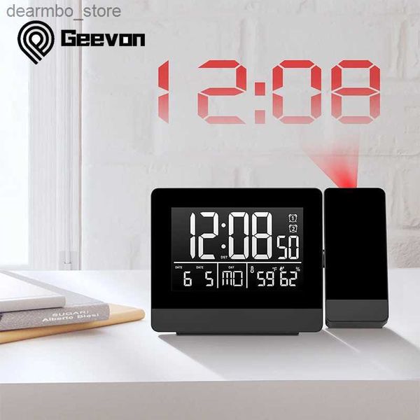 Настольные настольные часы Geevon Проекционные часы с температурой и влажностью Настольные часы USB Цифровые светодиодные часы с функцией повтора даты Проекторные будильники24327