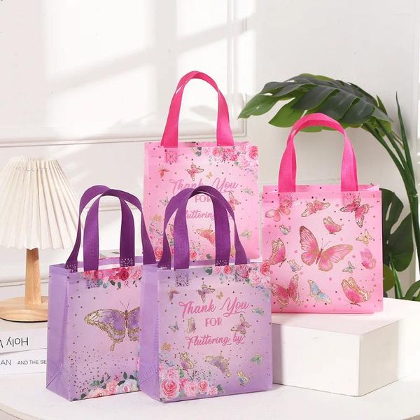 Geschenkpapier 4 Stück Schmetterling Partybevorzugungen Tasche Rosa Lila Blumen Taschen für Mädchen Geburtstag Babyparty Lieferungen