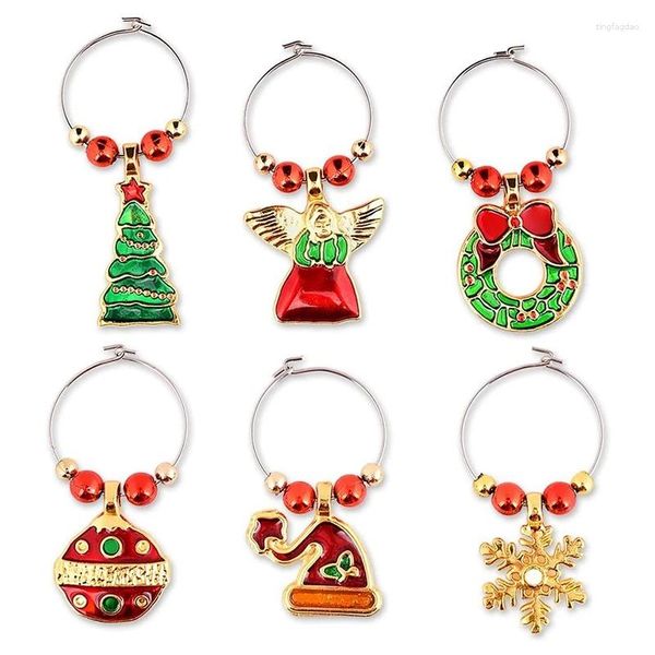 Dekorative Blumen Weinglas-Charms, Set mit 6 Cocktail-Markern, Etiketten, Champagnergläsern, Weihnachtsdekorationen