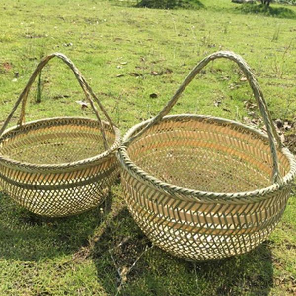 Cestas de armazenamento redondas grandes cesta de bambu er palha rattan cestas organizadoras artesanais para armazenamento de pão frutas lavanderia panier osier piquenique