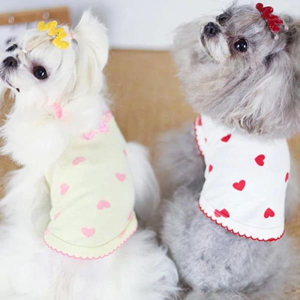 Abbigliamento per cani T-shirt per animali domestici Colletto ondulato traspirante ed elegante Stampa a cuore Gilet per cuccioli Vestiti Puntelli per foto