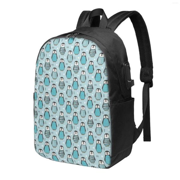 Mochila pinguins clássico básico lona escola casual daypack escritório para homens mulheres