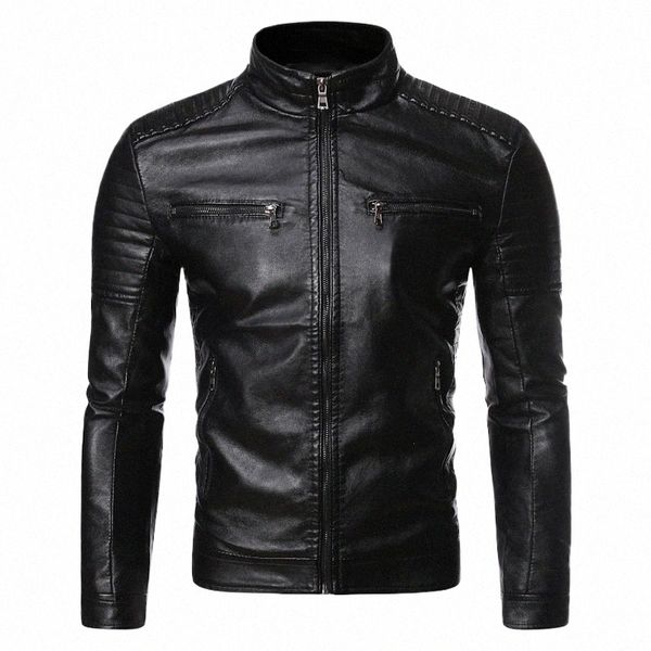 uomini autunno brand new causale giacca di pelle vintage cappotto da uomo primavera outfit design motor biker tasca giacca di pelle pu uomo M-4XL l4Lr #