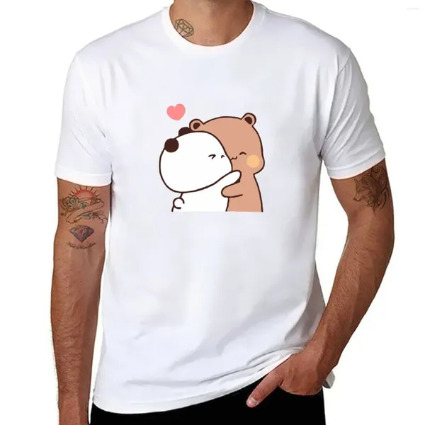 Polos masculinos panda urso bubu e dudu abraços amor tendência camiseta roupas vintage gráficos costumes projetar sua própria edição camisetas