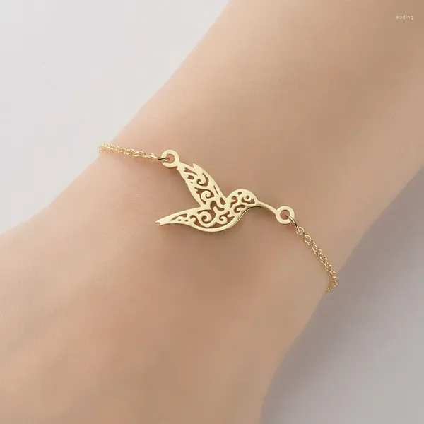 Braccialetti con ciondoli ALTA QUALITÀ Bracciale colibrì Gioielli Colibrì Acciaio inossidabile Argento senza appannamento Colore oro 18 carati Bijoux da donna