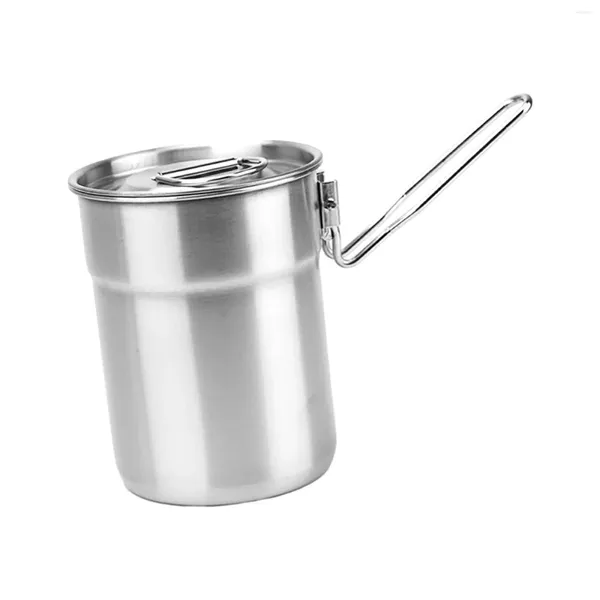 Canecas Copo de aço inoxidável 1L com alça dobrável tampa caneca de café multiuso pote de acampamento para ao ar livre todos os dias churrasco barra de cozinha