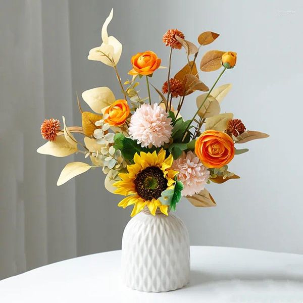 Fiori decorativi Bouquet di fiori artificiali Vaso bianco Set Decorazione domestica Evento Festa Arte Regalo amico fai da te