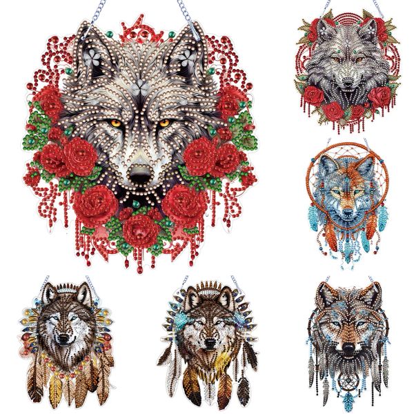 Costura de forma especial a arte de diamante pendente de lobo de lobo pintura de cristal ornamento kit de arte de broca completa para decoração de parede em casa