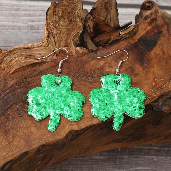 Brincos pendurados joias femininas verde irlandês trevo da sorte couro festival presente personalidade