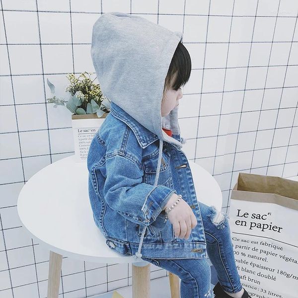 Ceketler 2024 Bahar Sonbahar 1-8yrs Küçük Çocuklar Kapşonlu Denim Ceket Çocuk Giysileri Kız Kızlar Moda Koreli Kırış Kovboy Ceketler X359