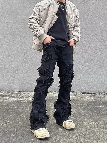 Jeans masculinos American High Street Destroyed Scrape Ins Tide Ripped Straight Bootcut Calças